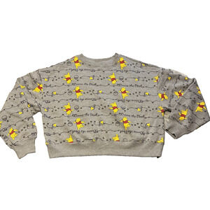 Disney Winnie the Pooh Sweatshirt Women XS Gray Crewneck all over print Cozy